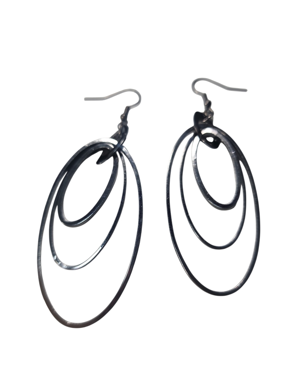 Gunmetal- Colored Oval Shimmer Surge Multi-Hoop Dangle Earrings -